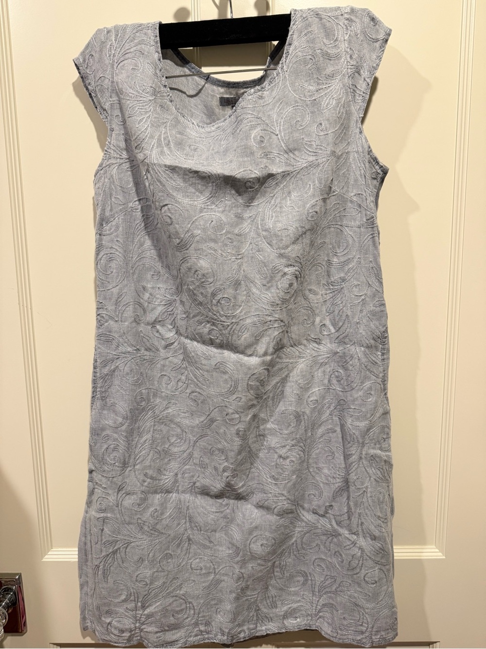 Sleeveless Light Gray Embroidered Shift Dress